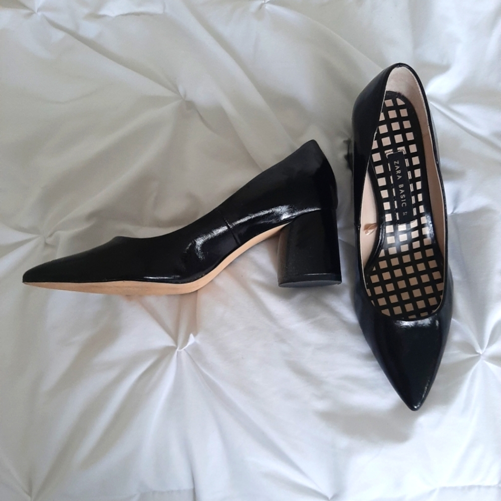 Zara basic black block heels